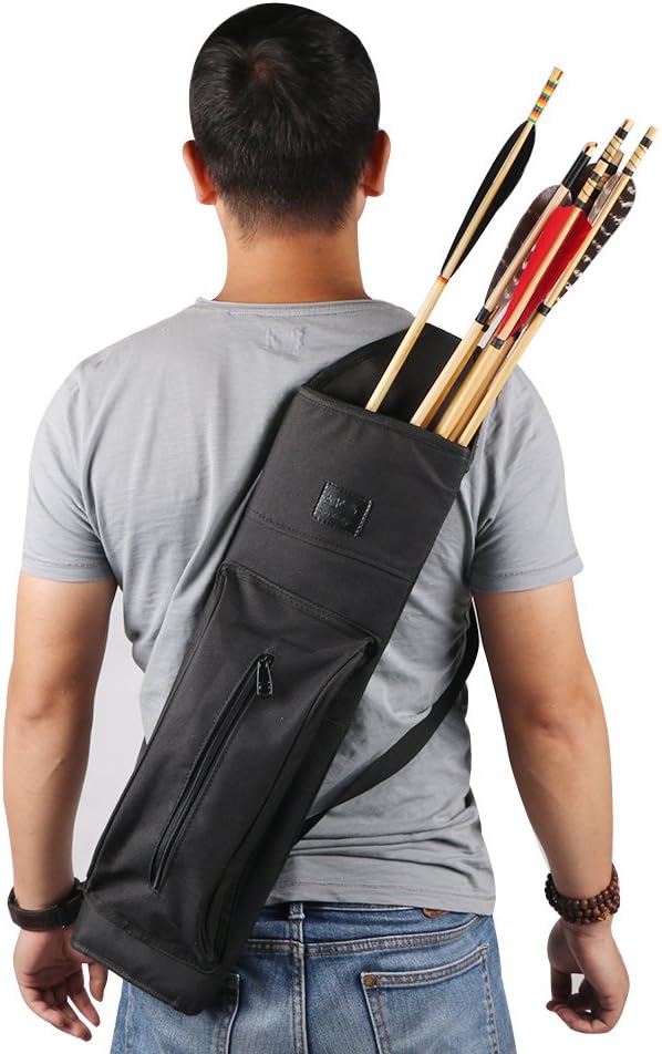 TOPARCHERY Archery Quiver - Durable Canvas Arrow Holder with Front Pockets for Target Shooting