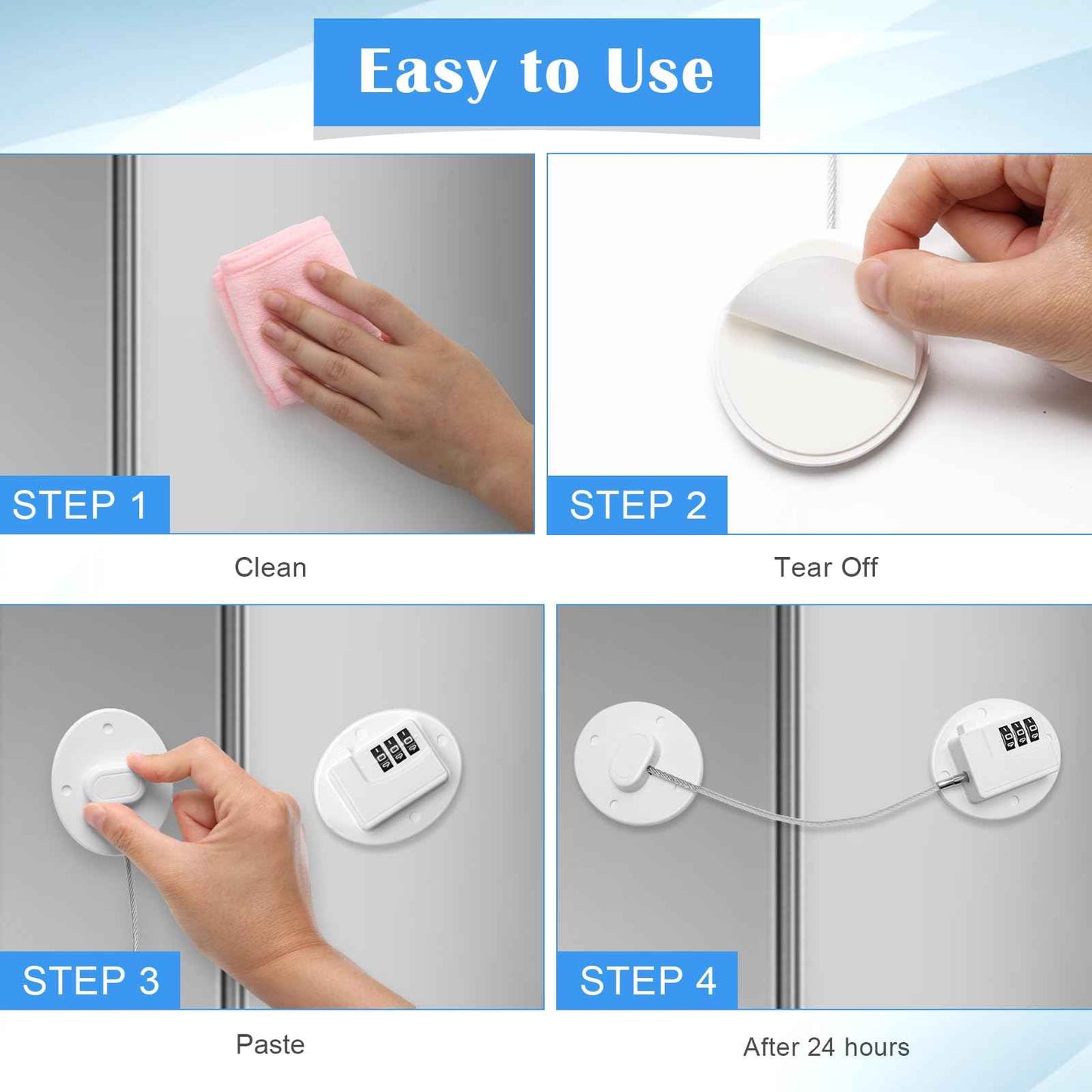 Anglecai 4PCS Refrigerator Locks Combination, Drill-Free Refrigerator Door Lock Fridge Lock Combination with Password, Mini Digital Refrigerator Lock for Freezer Door Lock (White)