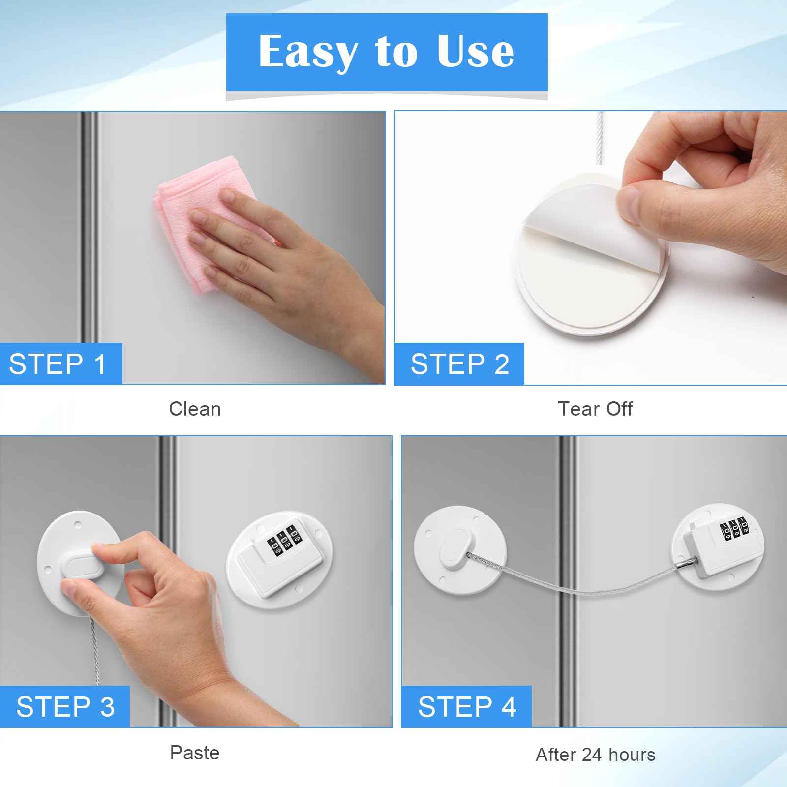 Anglecai 4PCS Refrigerator Locks Combination, Drill-Free Refrigerator Door Lock Fridge Lock Combination with Password, Mini Digital Refrigerator Lock for Freezer Door Lock (White)