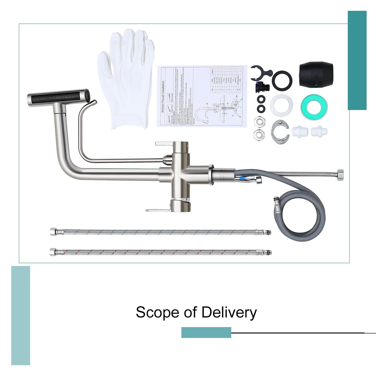 KINKIB Waterfall Kitchen Faucet with Filter - Pull Down Kitchen Faucet with 4 Spray Modes, RO System Compatible, Dual Handle Lead-Free Brass Design, Brushed Nickel