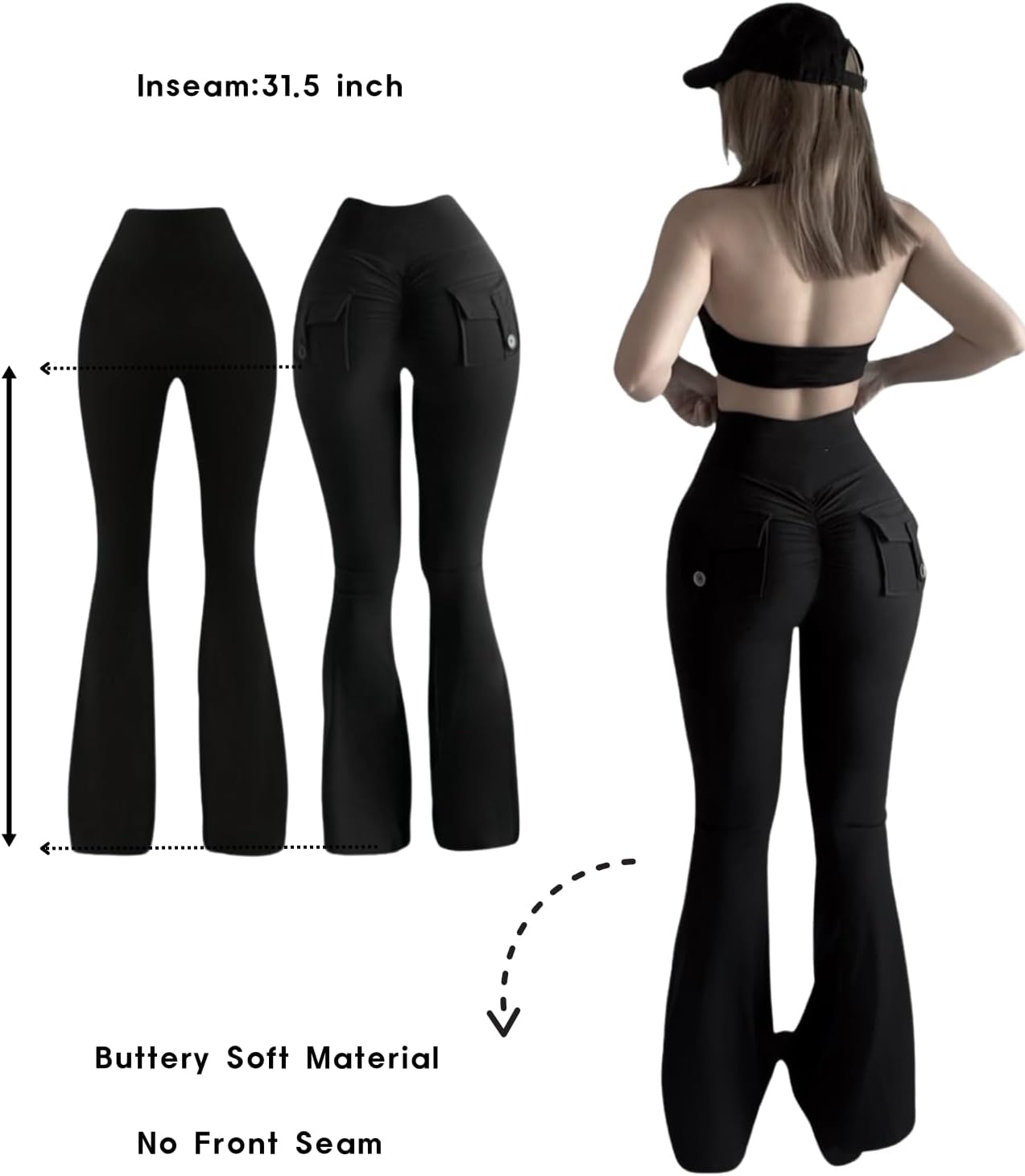 Skiennix Flare Leggings - Women's Scrunch Butt Lifting Workout Pants with Back Pockets | Yoga & Gym Wear