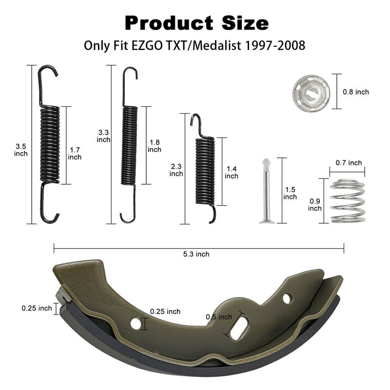 EZGO TXT Brake Shoes Rear Kit Assembly Fit for 2-Cycle EZGO TXT/Medalist 1997-2008 and Workhorse 97+, Golf Cart Brake Pads OEM 27943G01 27945G01 70794G01 70795G01, Only for 2-Cycle EZGO Carts
