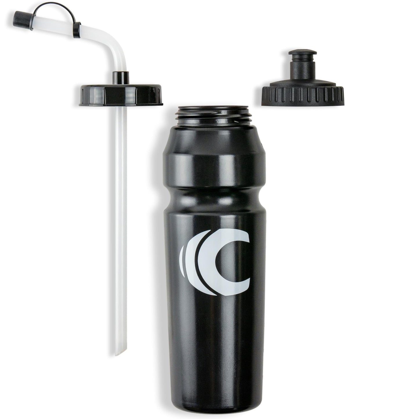 Cannon Sports 1 Liter Sports Water Bottle, BPA-Free, 34 Oz Capacity, Large Mouth, 2 lids (Straw and Squeeze), Great For Helmet Sports Such As Hockey, Lacrosse, Football, Boxing (Black)