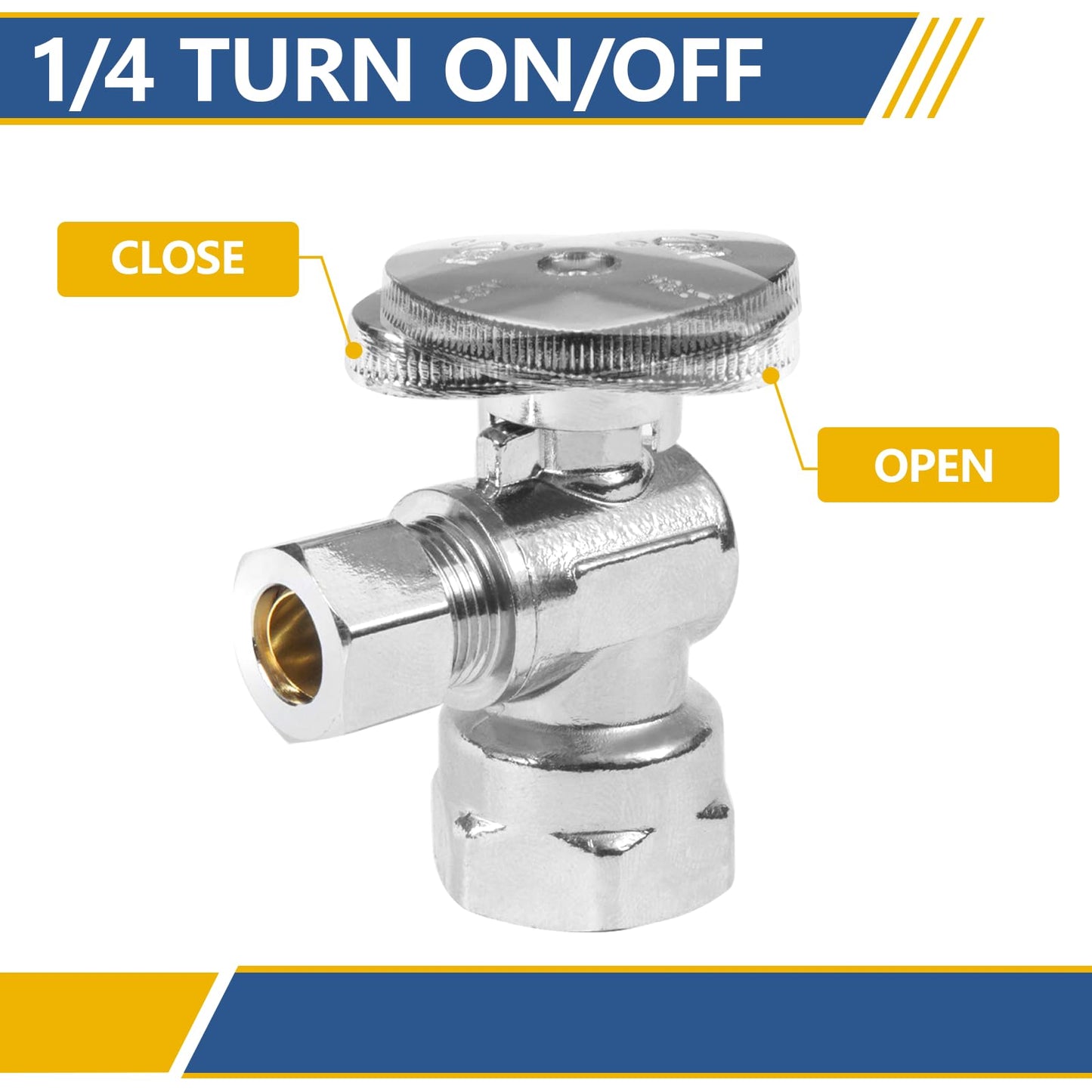 GUOFIS Angle Stop Valve,1/2" FIP Iron Pipe x 3/8" Compression Chrome Angle Shut-off Valve with 1/4 Turn (Pack of 20)(VALVE054-20Pack)