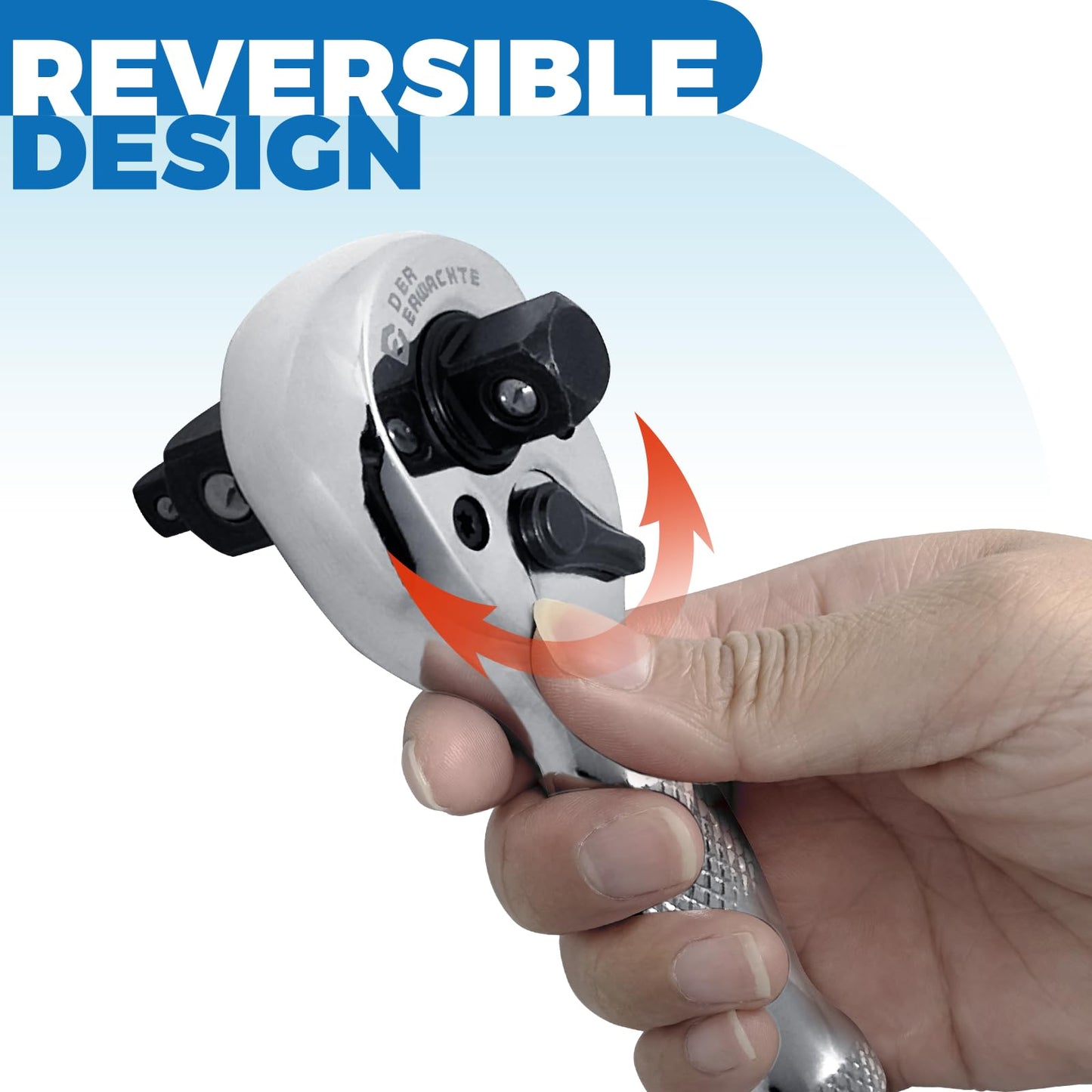 DER ERWACHTE 3-in-1 Stubby Ratchet Handle, 1/4 ", 3/8 ", 1/2" Drive Ratchet Wrench, 72-Tooth, Reversible Switch, Full-Polished Chrome Plating, Chromium Vanadium Steel