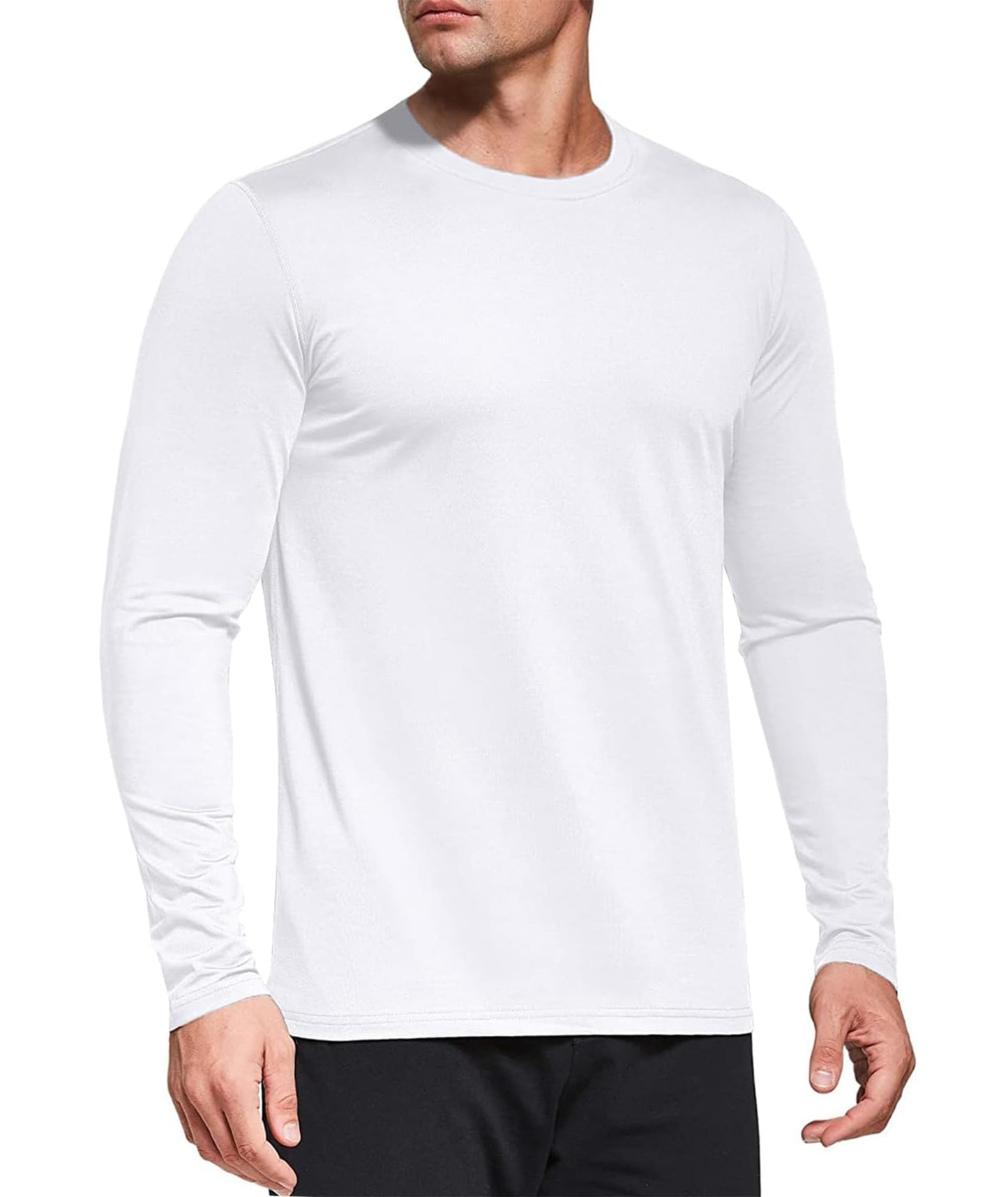 5 Pack White Long Sleeve Shirt Men, Moisture Wicking Dry Fit Tshirts Shirts for Men, UPF 50+ Sun Protection Workout Shirts White-5P02-L