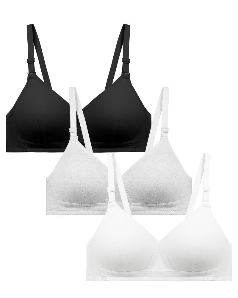 Nubofy Girls Training Bra Teen Kids Sports Bras 8-10 10-12 12-14 14-16 Black Lightgrey White -3 Packs-32