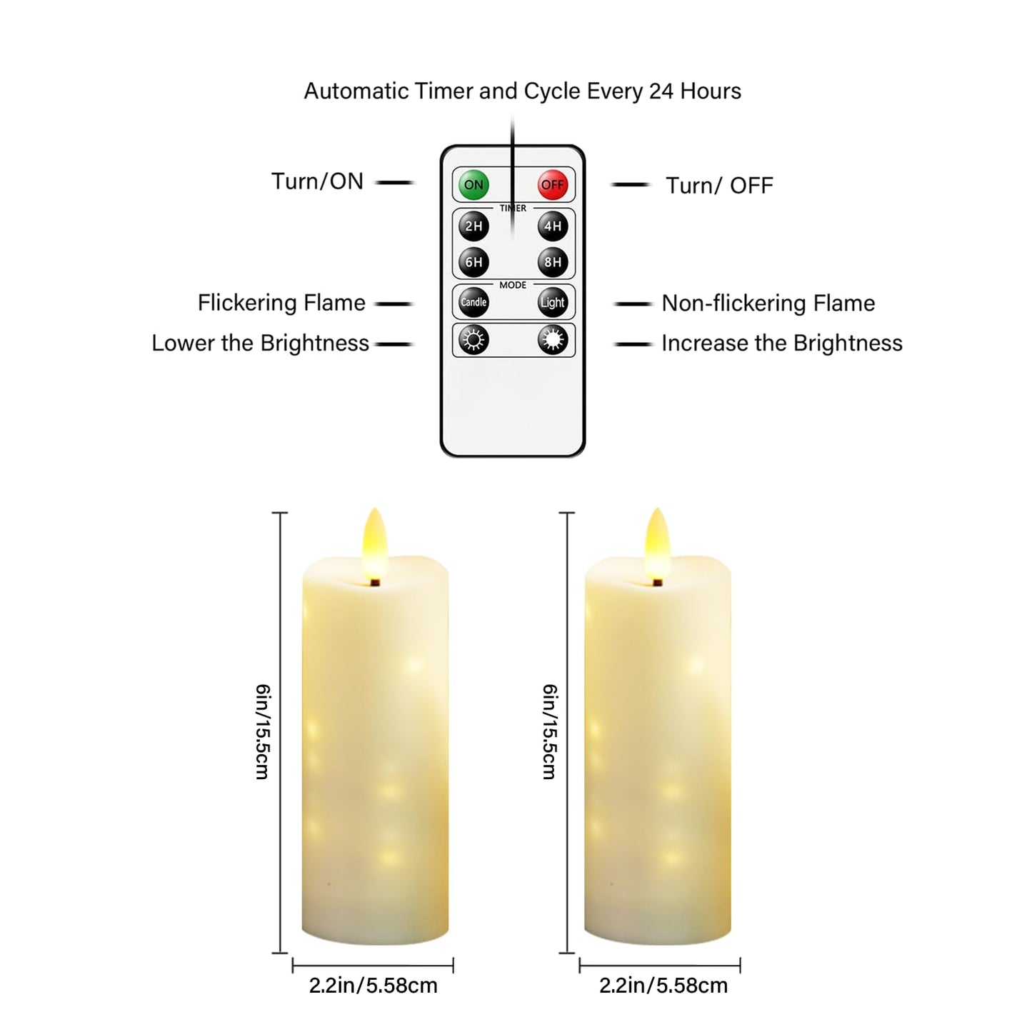 Waterproof Outdoor,with Timer & Remote - 2 Pack Flameless LED Candles, Battery Operated Candles (D2.2 xH6/6, Ivory) Used for Home Decoration and Holiday Decoration