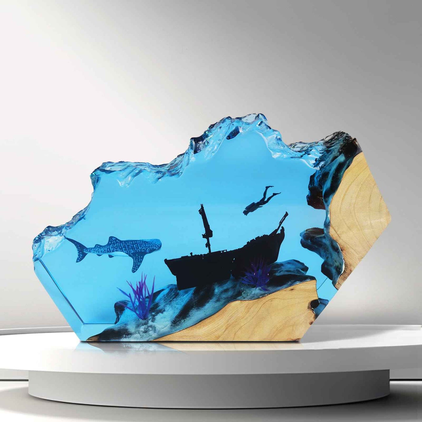 eletriace Epoxy Resin Lamp, Ocean Night Light,Artistry Home Decor Bedside Nightlight, Unique Resin Lighting, Nightstand Decorations for Bedroom, Suitable for Holidays(Sunken Boat)