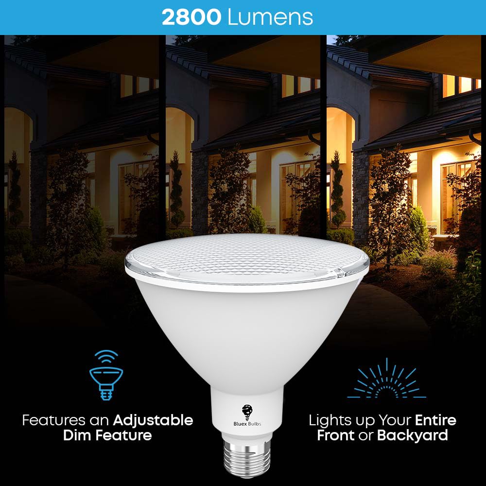 2 Pack High Power Outdoor PAR38 20W 250 Watt Equivalent 2800 Lumens Dimmable LED Flood Light Bulb Super Bright Waterproof E26 5000K Daylight Spotlight Bulbs for Security Backyard Garage Night Chaser