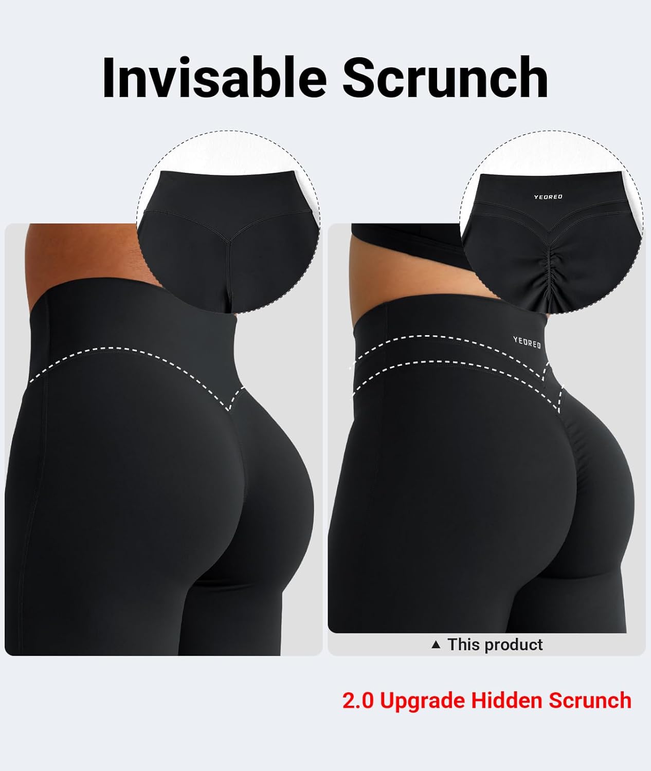 YEOREO High Waist Workout Leggings - Hidden Scrunch Design | No Front Seam, Straight Leg Yoga Pants