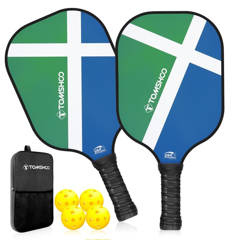 TOMSHOO Pickleball Paddles Set of 2, USAPA Approved Lightweight Fiberglass Pickleball Set with 4 Pickleballs, 1 Pickleball Sling Bag, Pickleball Gifts for Women Men Beginners Professional
