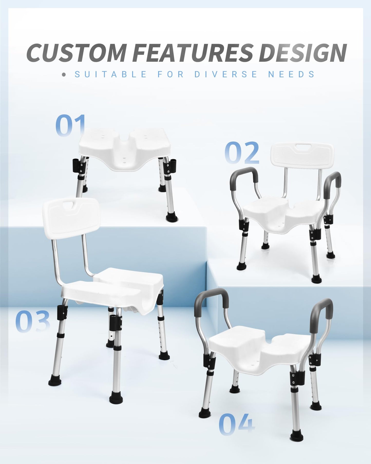 Sangohe Shower Chair - Shower Chair for Inside Shower - U-Shape Seat Heavy Duty Shower Chair - Shower Chair with Arms for Handicap - Wide Shower Seats for Elderly - Shower Chair for Bathtub, 796E