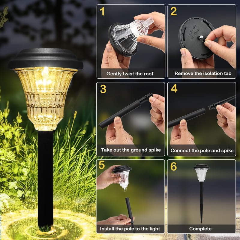 Rumiom Solar Pathway Lights Outdoor Waterproof, 4 Pack Solar Garden Lights with Auto On/Off, Bright Outdoor Garden Decor for Yard Patio Walkway Lawn Landscape, Warm White