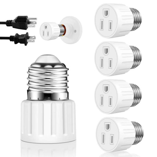 3 Prong Light Socket Adapter, E26 E27 Outlet Adapter, Stability & Professional Materials (White)