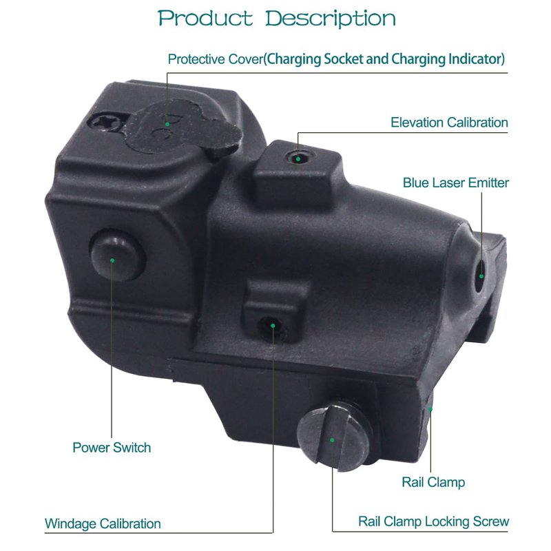 MOSANDON Blue Laser Sight,USB Rechargable Low Profile Beam Laser Blue Light Sight Airsoft Scope for Rifles Pistols Handguns fits Standard 20mm Picatinny Rail Mount