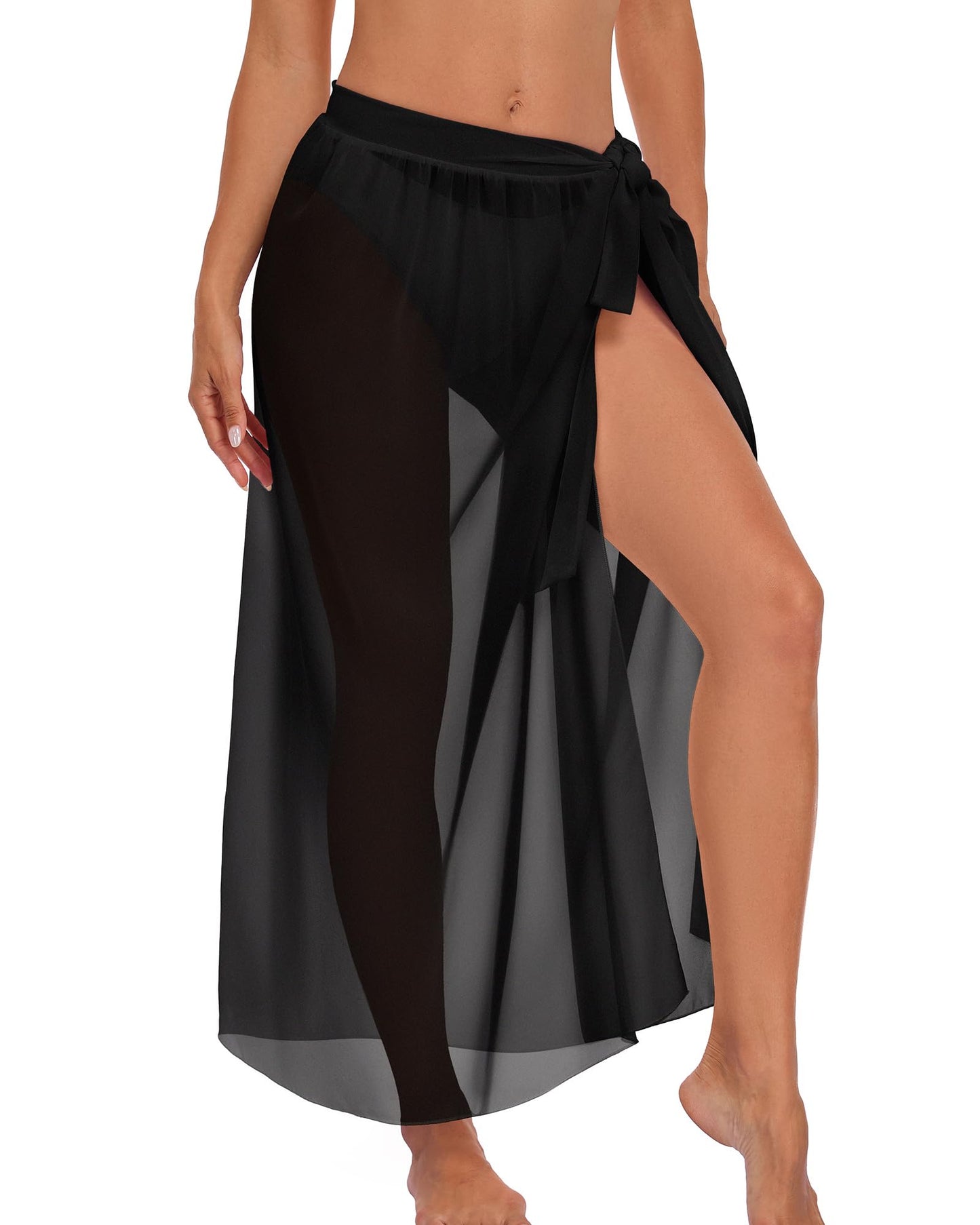 CHICGAL Sarong Wraps for Women Long Bathing Suit Cover Up Beach Tie Swimwear Summer Bikini Swimsuit Coverups (Black)