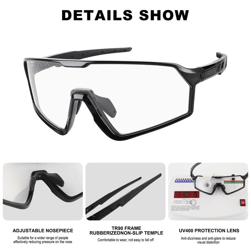 BangLong Photochromic Cycling glasses for Men Women, Clear Running MTB Sunglasses UV Protection