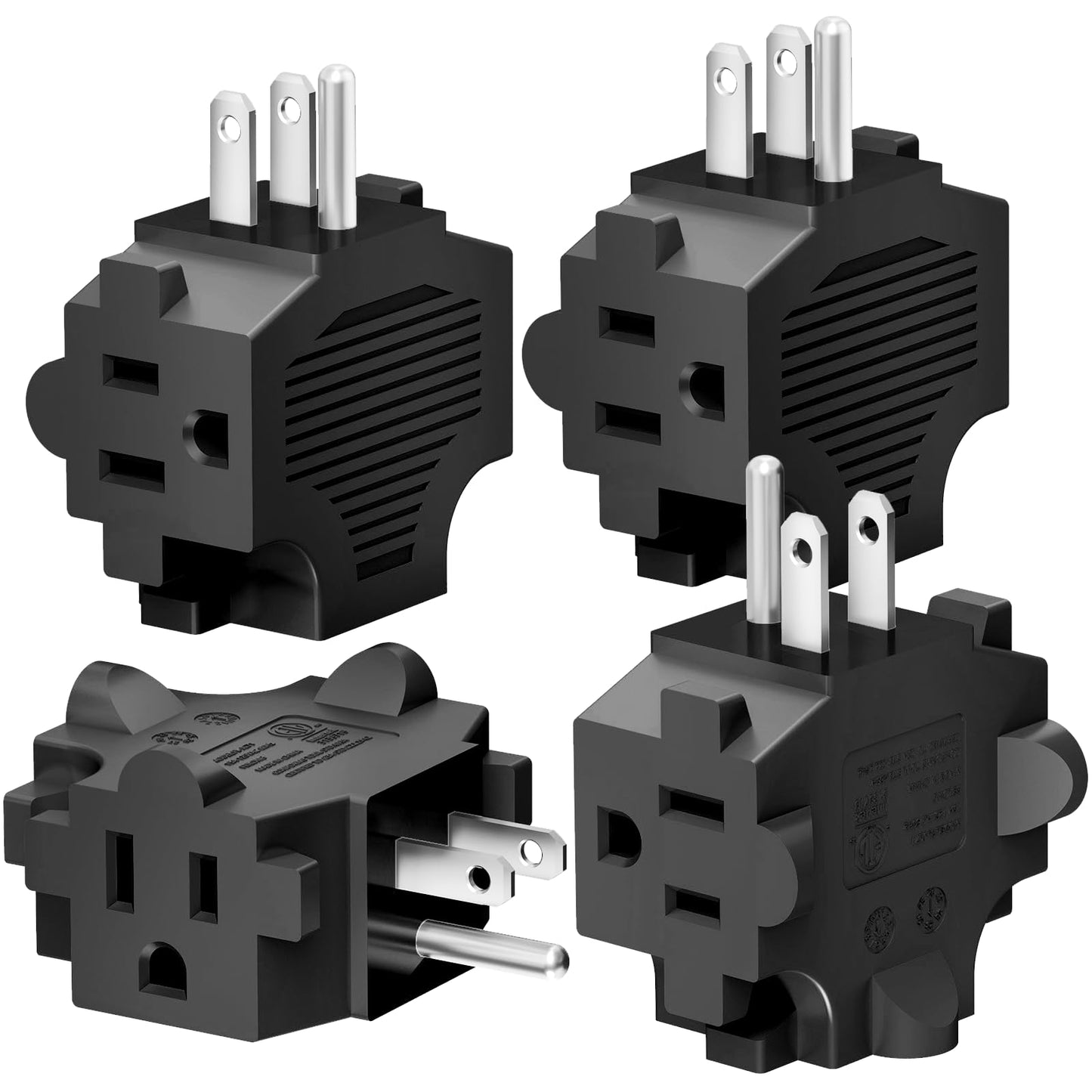 K KASONIC - 3-Outlet Grounding Adapter, Multiple Plug Outlet Extender, Power Splitter, [ETL Listed] Heavy-Duty Grounded Power Tap - 4 Pack, Black