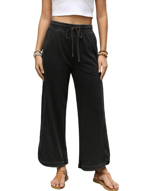 Ayturbo Womens Wide Leg Pants Casual High Waisted Drawstring Sweatpants Summer Loose Lounge Pants with Pockets(Black,M)