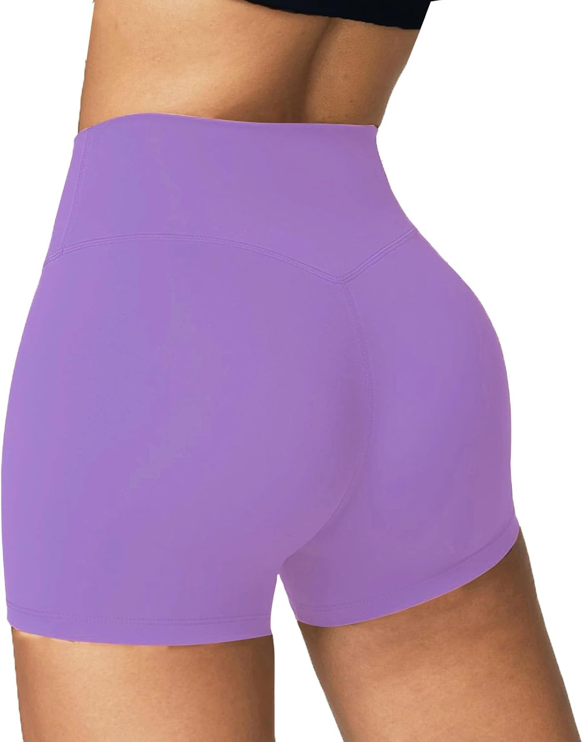Skiennix High Waisted Biker Shorts for Women - Tummy Control Fitness & Yoga Shorts in Purple
