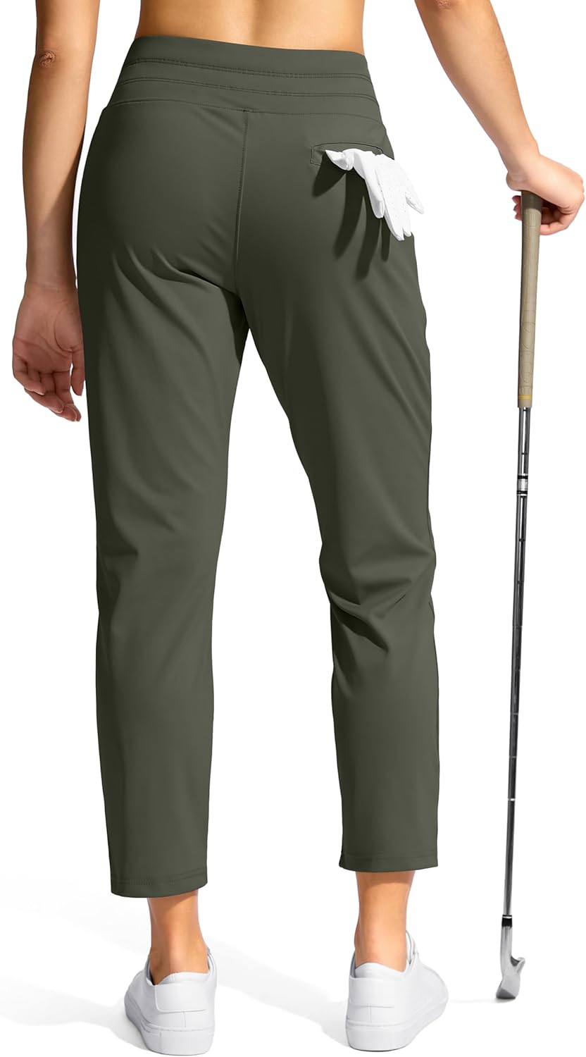 YYV Women's High Waisted Golf Pants - 3 Pockets, Stretchy 7/8 Ankle Design for Workout & Travel