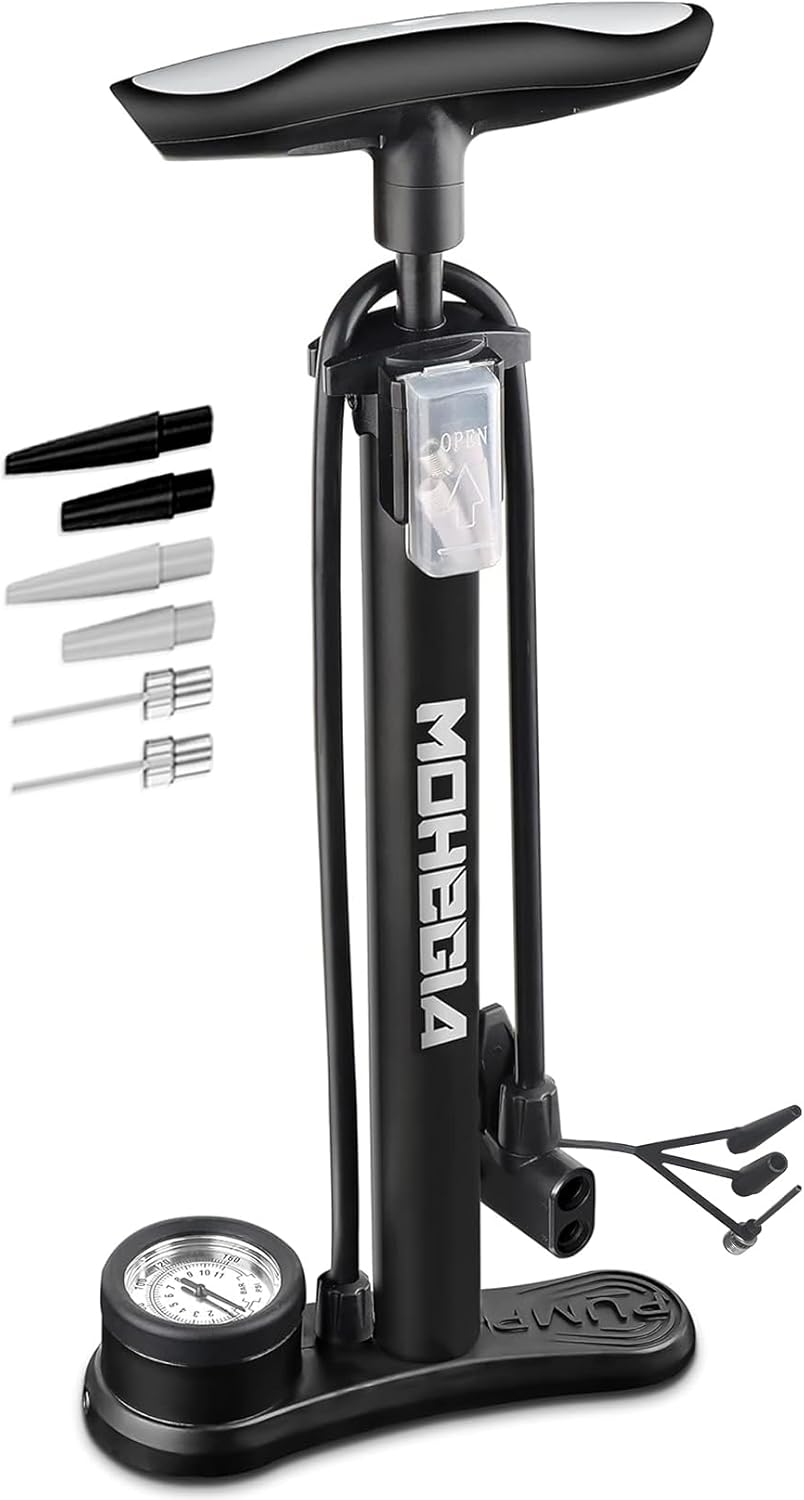 MOHEGIA Bike Floor Pump - High Pressure 160 PSI Air Pump with Gauge | Fits Schrader & Presta Valves