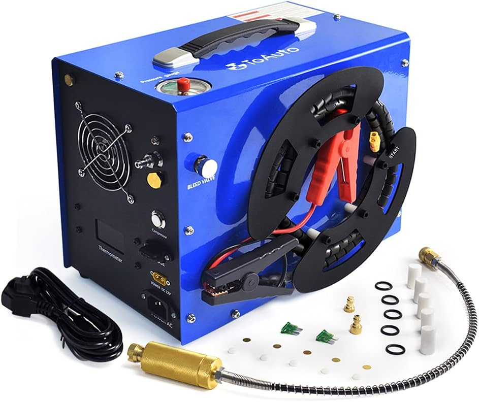 TOAUTO A3 PCP Air Compressor - Portable Vertical Design, Auto-Stop, 4500 PSI, 8MM Quick Connector | 110V AC & 12V Battery Compatible