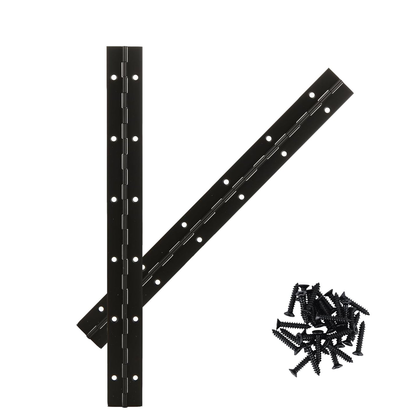 AurDo 2Pcs 12inch Black Heavy Duty Continuous&Piano Hinges,1.2" Open Width Stainless Steel Piano Hinge with Holes and Screws,Working for Wood Box,Wood Furniture,Piano Cabinets.