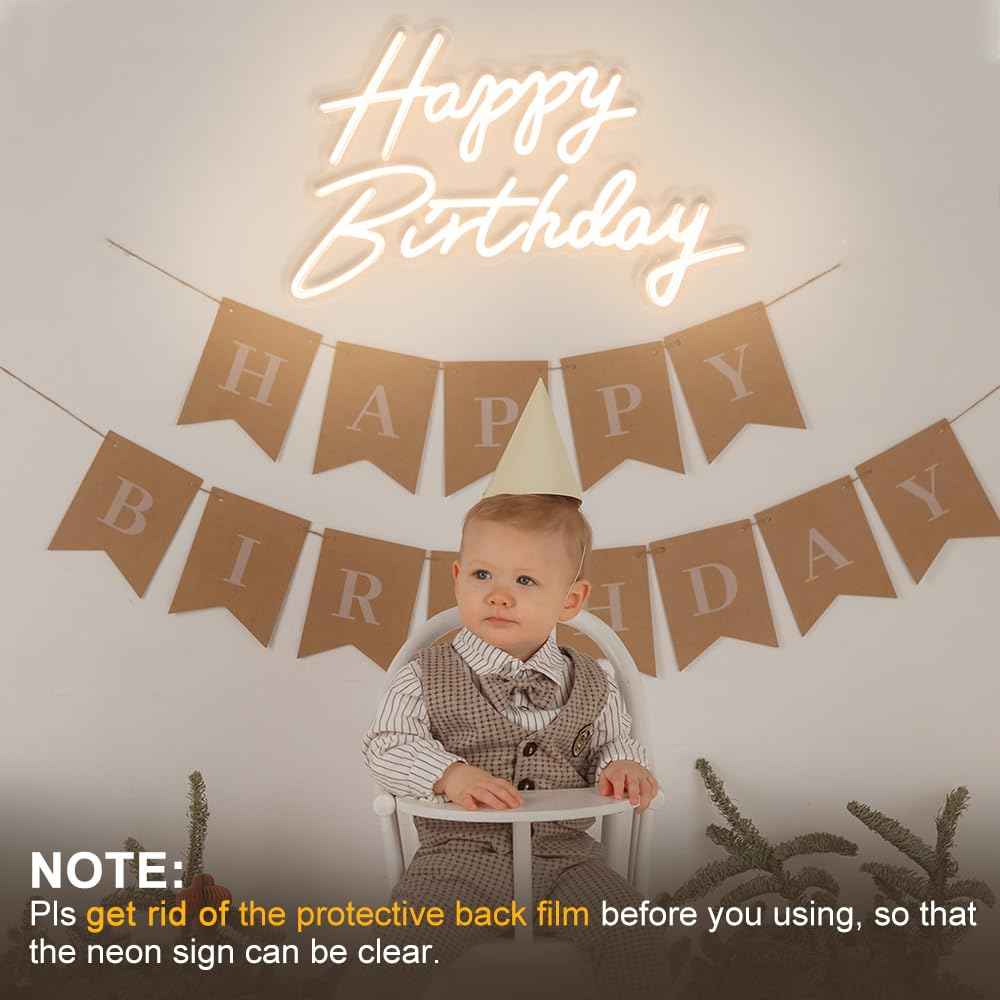 Happy Birthday Neon Sign, 22.4"x13.8" Happy Birthday Sign for Birthday Party Decor, Happy Birthday Light Up Led Signs for Backdrop, Neon Birthday Sign for Any Ages Bday Celebration, Warm White DIVATLA