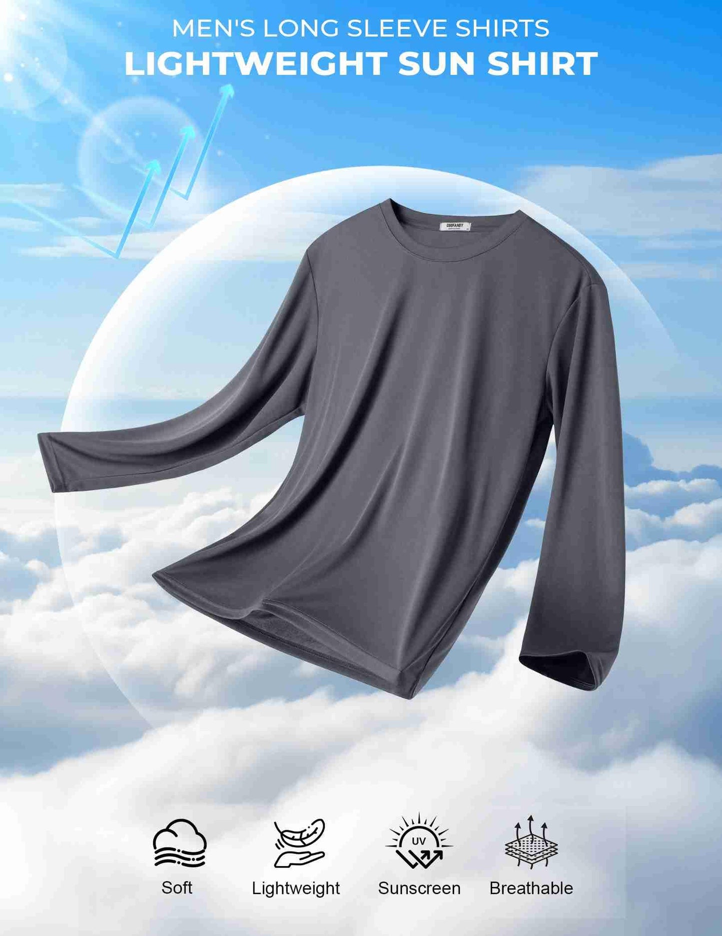 COOFANDY Men's Quick Dry Running Shirt Long Sleeve Athletic Rash Guard Fishing Shirt - Dark Grey