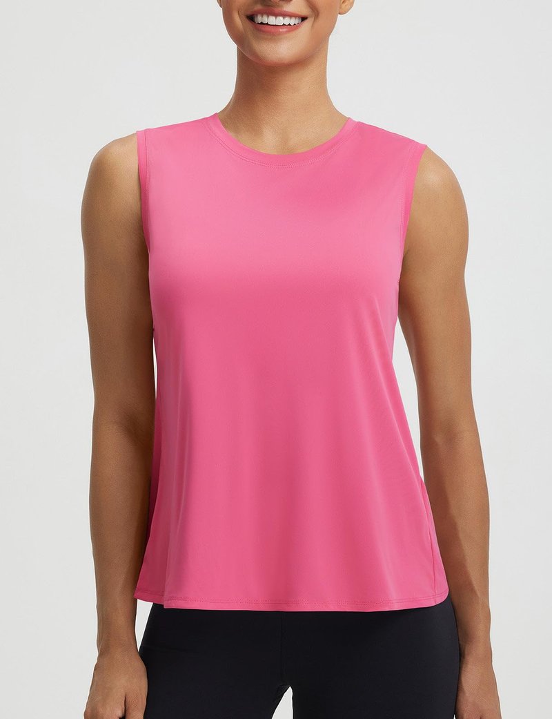 baleaf Women Athletic Tops Sleeveless Workout Tank Tops Tennis Running Yoga Gym Lightweight Quick Dry Split Back Loose Fit UPF 50+ Pink M