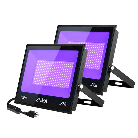 150W Black Lights for Glow Party Large Space,Blacklight(Luz Negra) with Plug and Switch 180°Metals Adjustable Bracket,IP66 Waterproof for Halloween, Birthday Party, Fluorescent Poster,Holiday.2 Pack