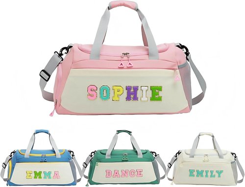 Chenille Personalized Girls Dance Bag - Custom Name with Shoes Compartment | Large Capacity Gym Duffle for Ballet & Travel
