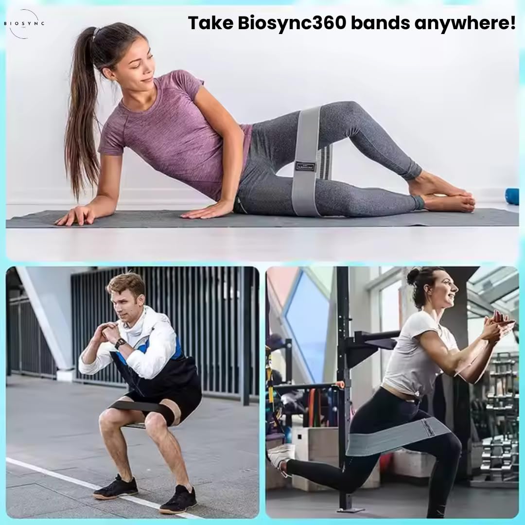 Fabric Booty Bands | Exercise Band for Legs and Butt | Fabric Resistance | Hip Resistance Bands with Workout Guide and Carry | Strength | Rehab | BioSync360 |