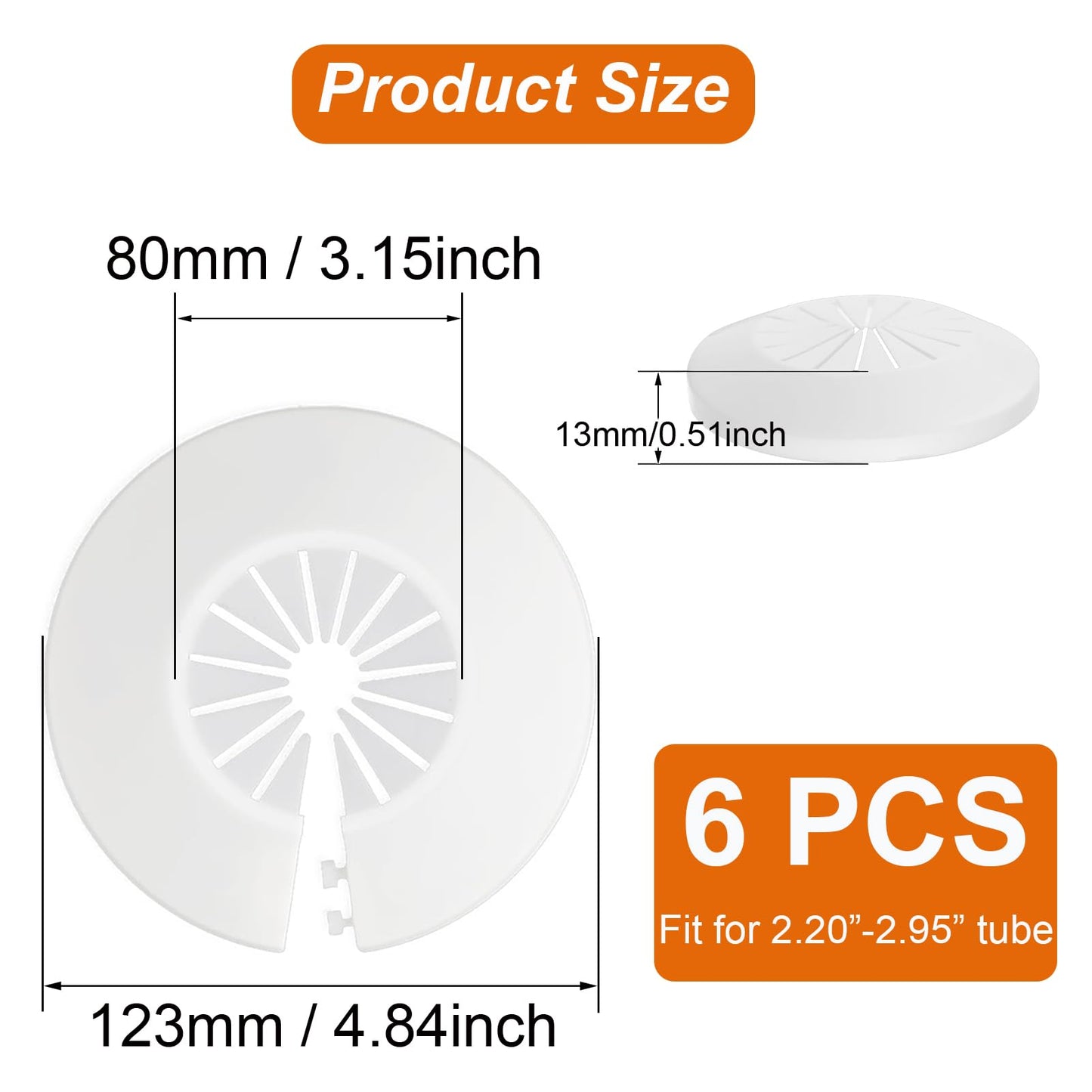 6 PCS Plumbing Cover Plates Plastic Escutcheon Plate Flange Pipe Covers for Bathroom (Apply to 2.2" to 2.95")