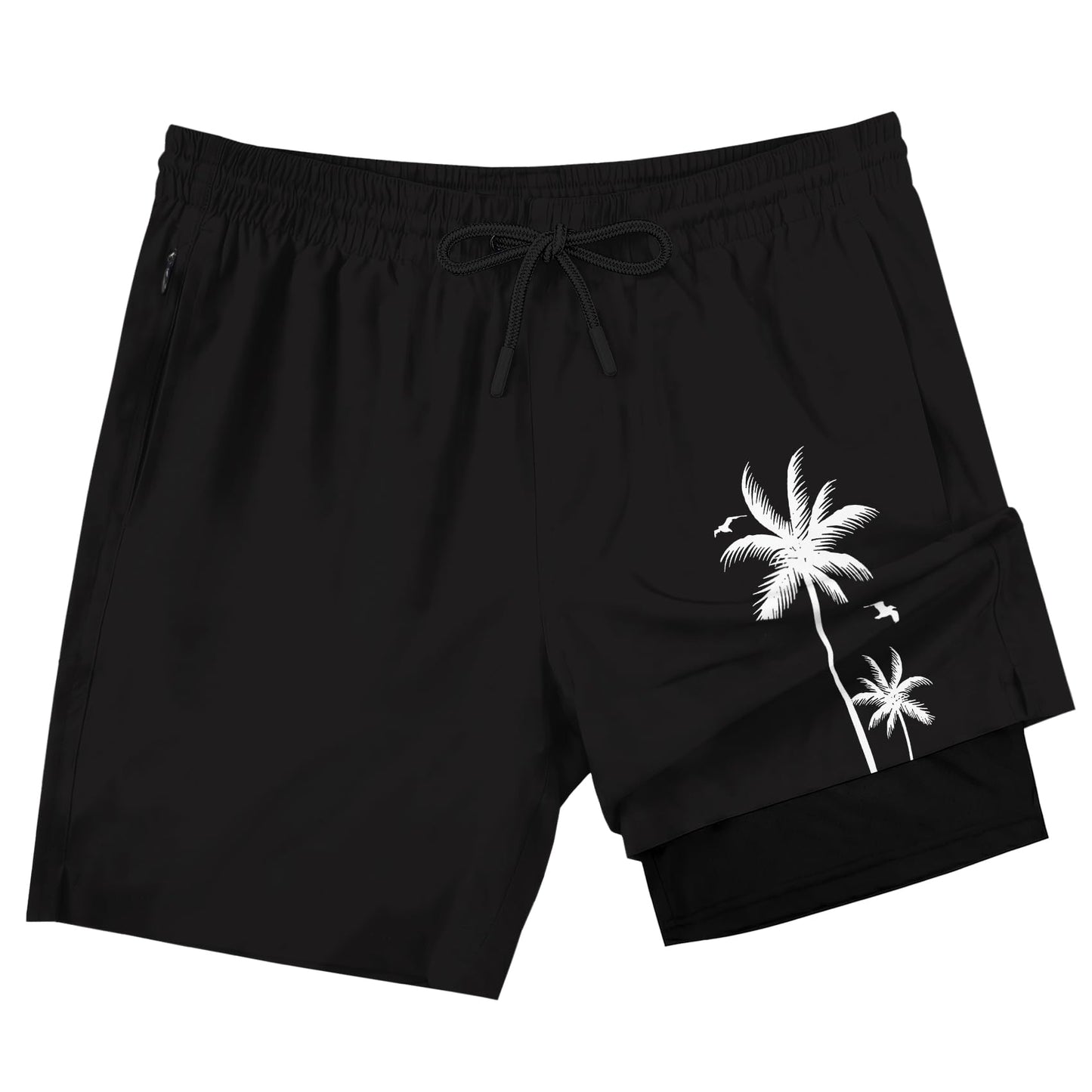 Lzzidou Men Swim Trunks with Compresssion Liner 7 Inch Inseam Board Shorts Bathing Suit with Zipper Pockets