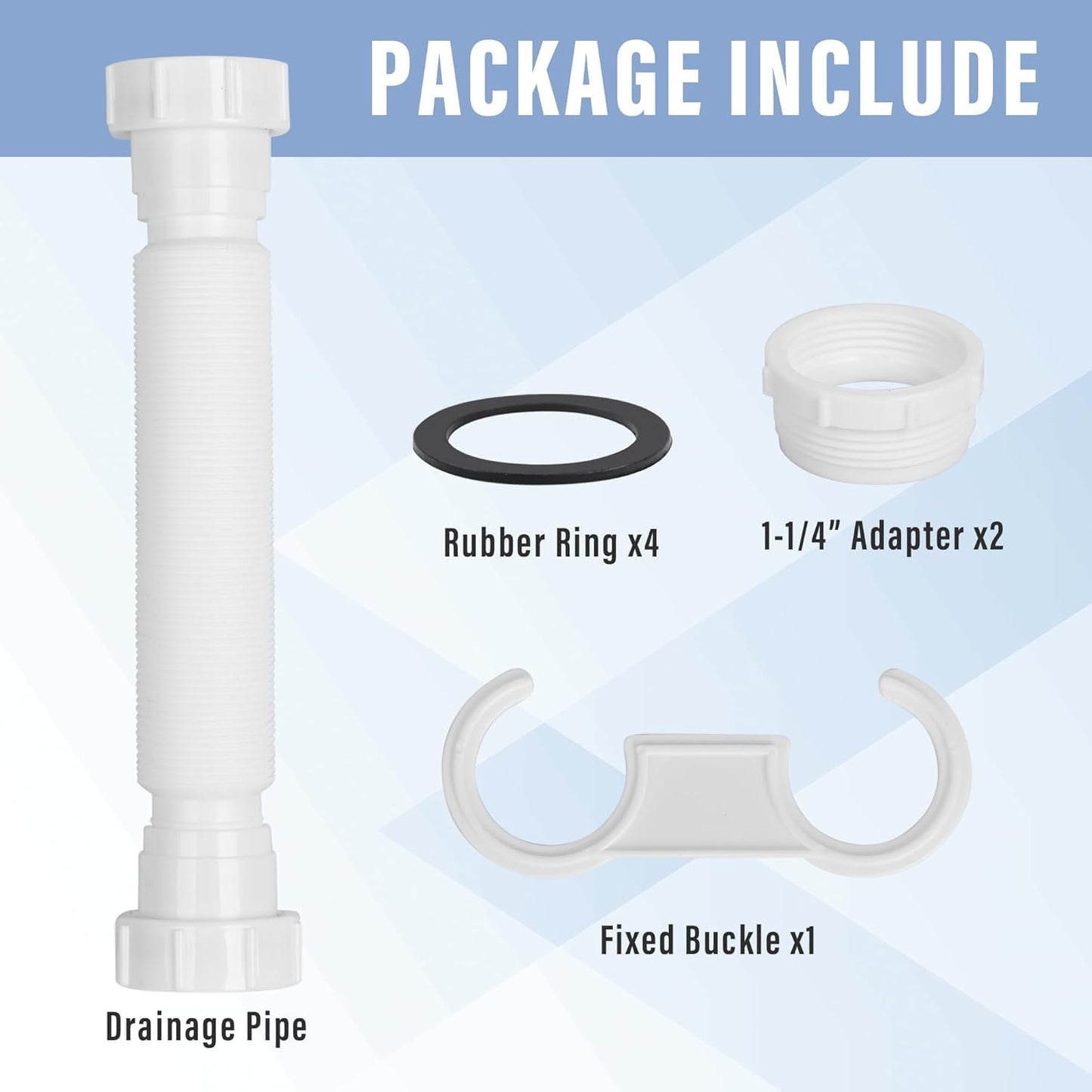 Cunsen 1-1/2" Sink Drain Pipe Kit, Flexible Sink Drain Pipe P-Trap, 10"-29" Flexible Sink Drain P-Trap for Bathroom Sink and Kitchen Sink, 1-1/4" Adapter Included (White)