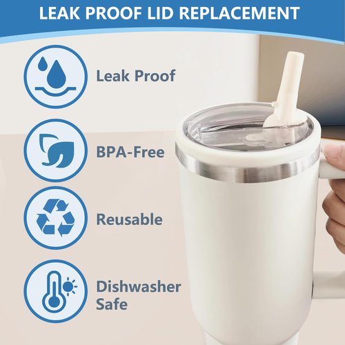 2 Pack Leakproof Lid Replacement for Stanley Quencher, Leak Proof Lid for Stanley H2.0 Flow State Tumbler,Flip Straw Lid 40 oz for Stanley Cup Accessories
