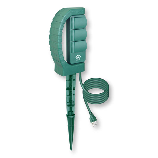 OSKOS Outdoor Power Stake, 3 Grounded Outlets with 180º Rotating Function and Safety Cover, 6FT Cord, UL Listed, Green
