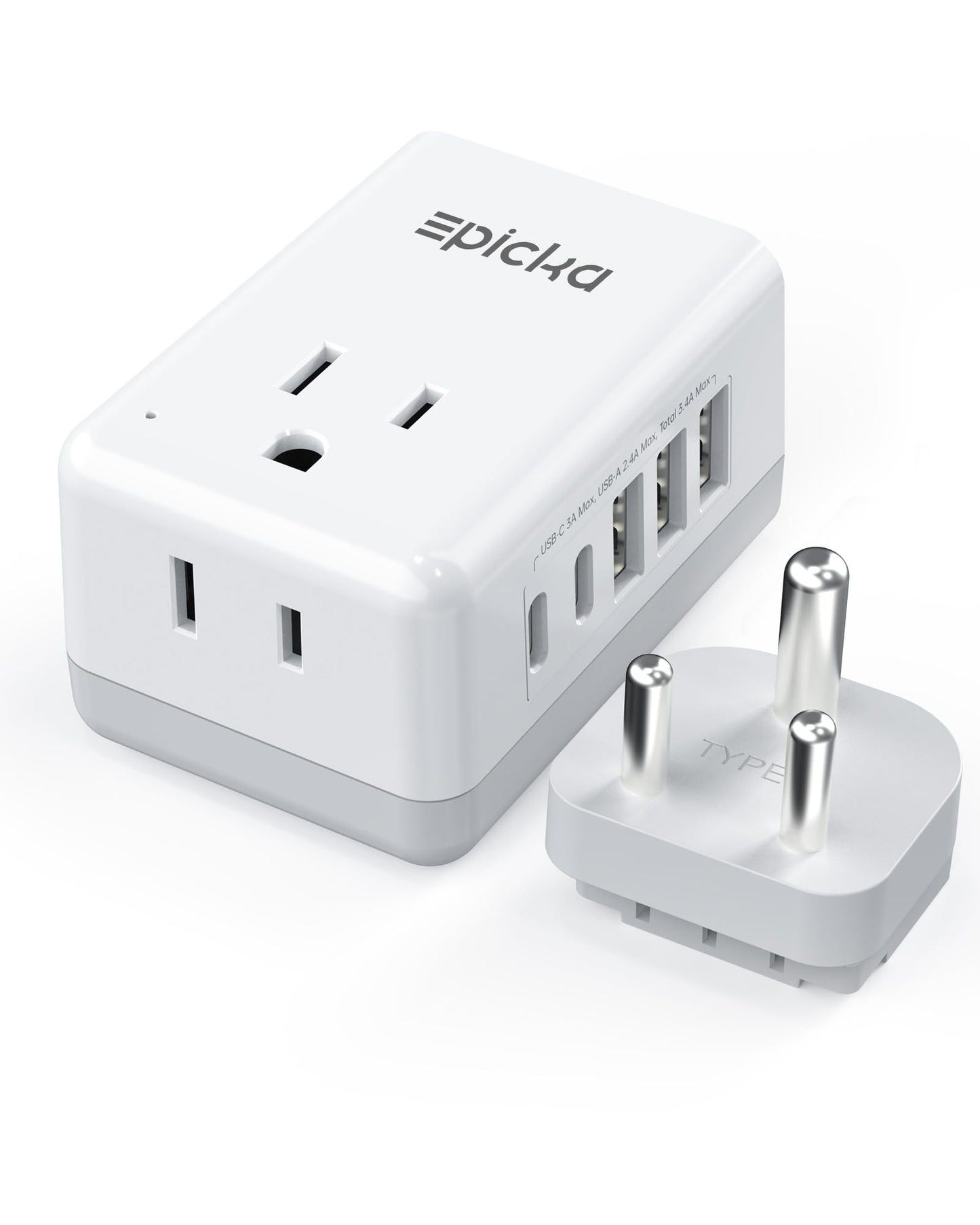 EPICKA US to India Travel Adapter, Universal Plug Adapter with 2 US Outlets, 3 USB-A & 2 USB-C Ports, Ultra Compact Swap&Adapt Type D Plug Attachment, Grounded Adapter for India, Pakistan (X232D)