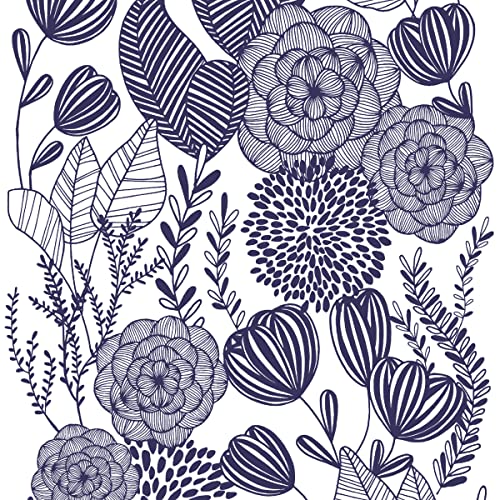 GaliGali Peel and Stick Wallpaper, Blue Floral Wall Paper, Modern Self-Adhesive Wallpaper Peel and Stick Removable Vinyl Waterproof Contact Paper for Home Decor, 17.3" x118", No.5197-3