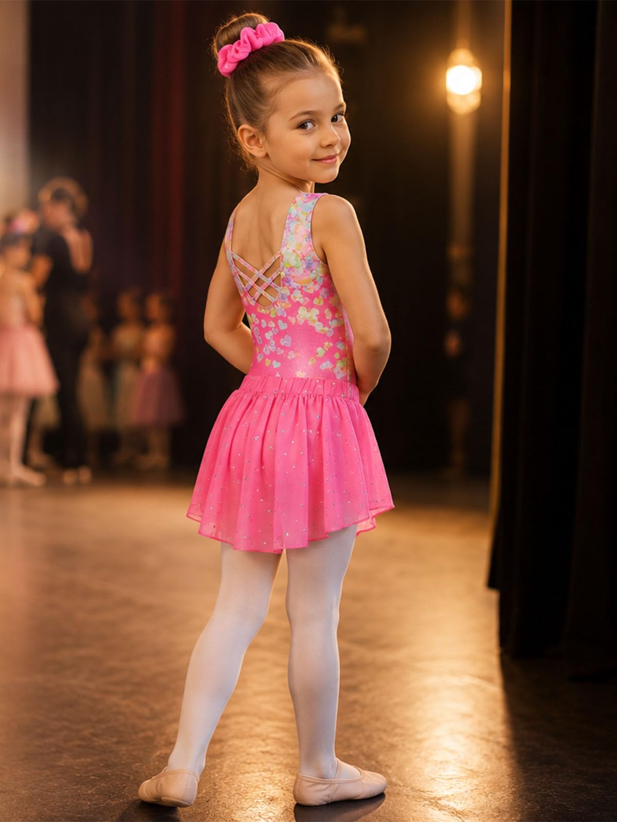 Idgreatim Leotard for Girls Gymnastics 7-8T Sparkly Tumbling Outfit with Skirt Crisscross Back Ballet Dance Dress 3 Piece Set