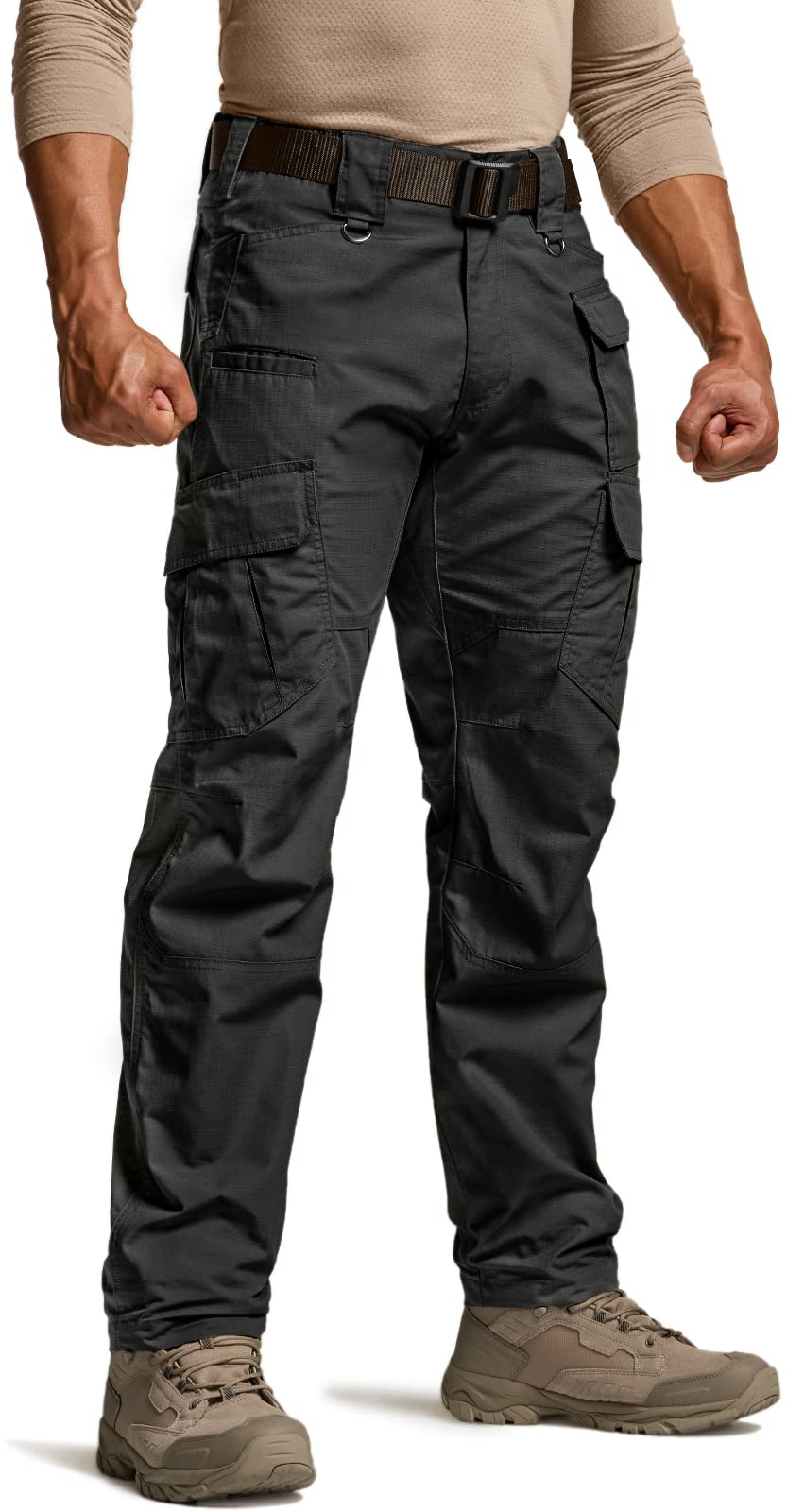 CQR Men's Tactical Pants, Water Resistant Ripstop Cargo Pants, Lightweight EDC Work Hiking Pants, Outdoor Apparel, Duratex Mag Pocket Black, 32W x 34L