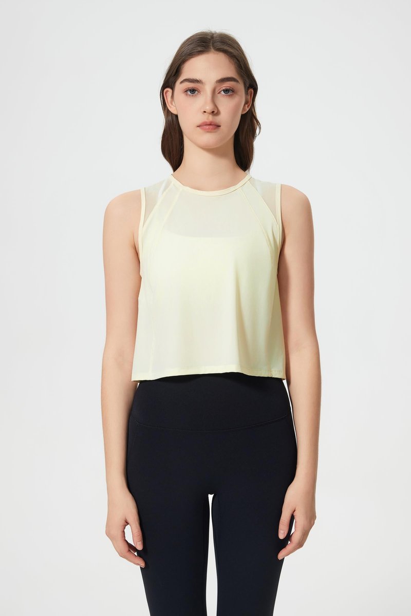 altiland High Neck Workout Crop Tops for Women, Open Back Athletic Gym Running Exercise Shirts (Soft Yellow,M)