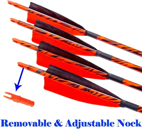 Archery Traditional Arrows - 30/32 Inch Carbon Shafts with Turkey Feathers for Recurve & Compound Bows | 12PCS