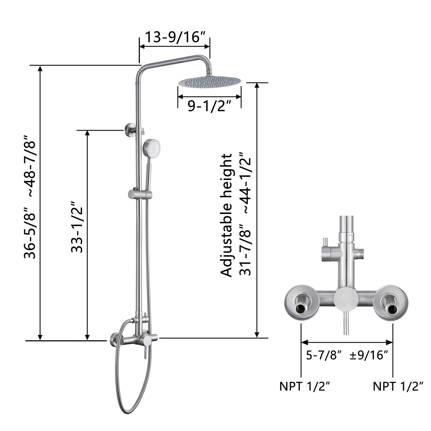Foroute SS304 Shower Faucet Set - Outdoor Kit - Outdoor Fixtures with Brushed Nickel Shower Head & Handheld Spray, High Pressure