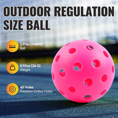 Fizzazzle Pickleball Balls 12 Pack, 40 Holes Outdoor Pickleball Balls, USAPA Standard, High Bounce & Durable, Championship Grade, Pink