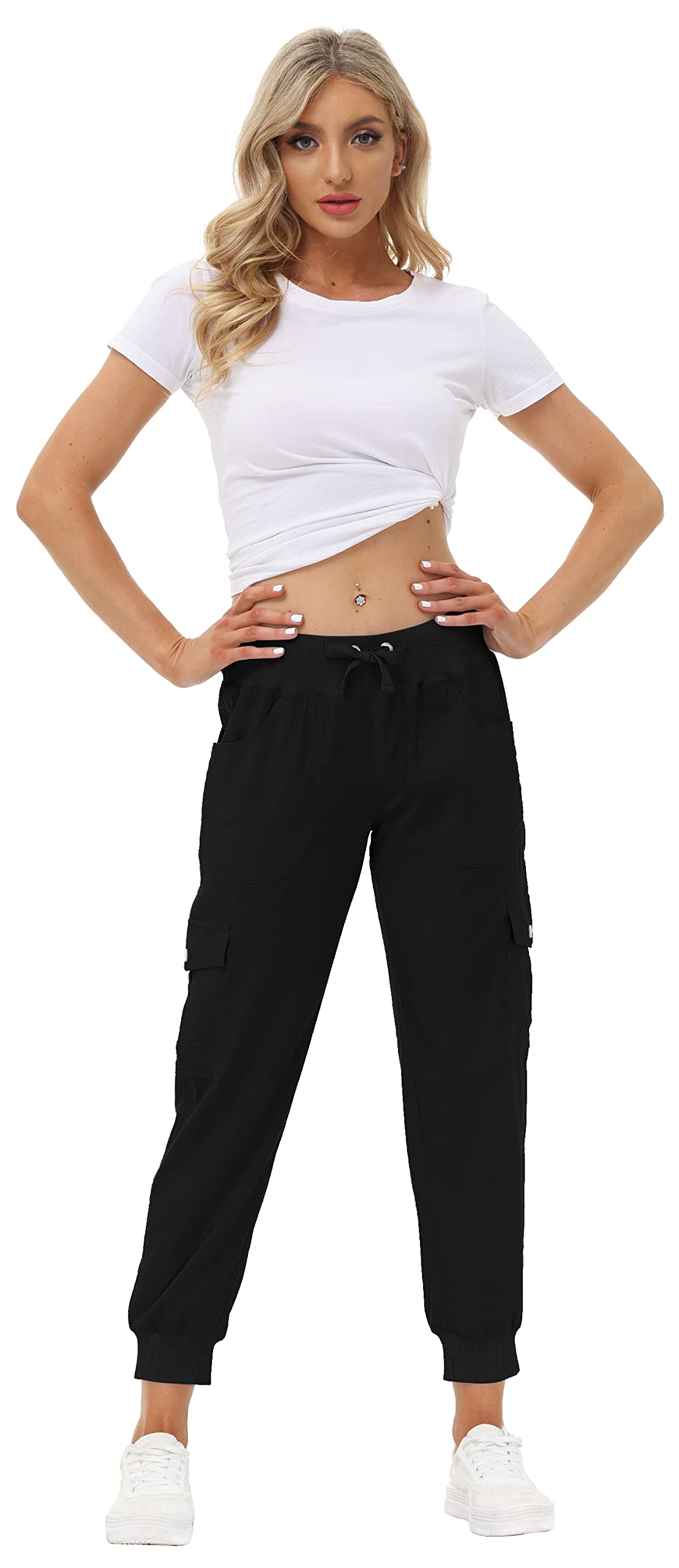 MoFiz Womens Lightweight Hiking Pants with Pockets Quick Dry Athletic Outdoor Summer Travel Casual Sweatpants Cargo Pant for Women Black S