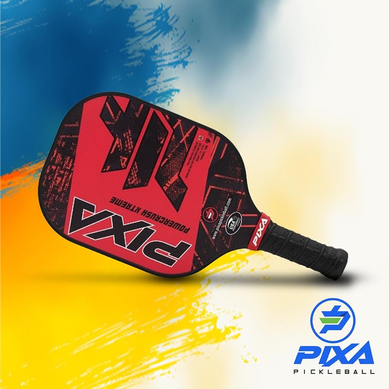 PIXA Powercrush Xtreme Fiberglass Face 13mm Pickleball Paddle with Friction Surface for Great Spin and Control! Beginner/Intermediate; Great Gift!